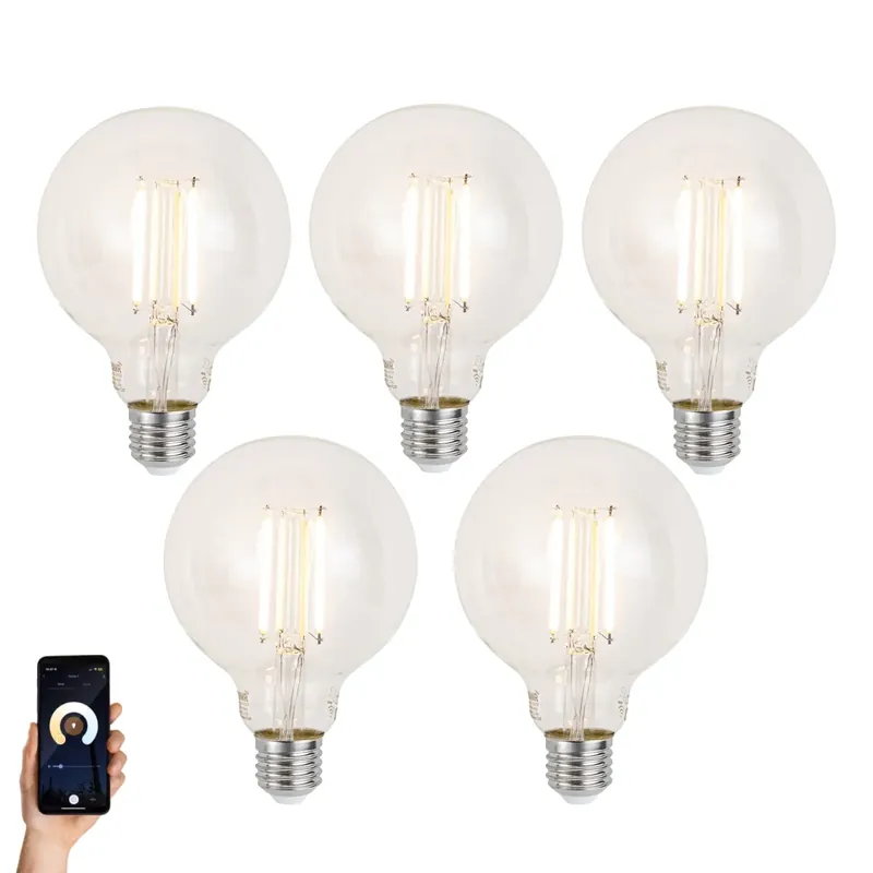 Azonnali szállítás 5 db Okos E27 Dimmelhető LED Izzó G95 Átlátszó 7W 806lm 2700-6500K