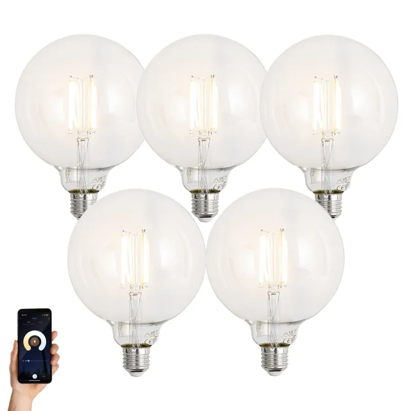 5 db Okos E27 Dimmelhető LED Izzó G125 Átlátszó 7W 806lm 2700-6500K Kedvezményes ár