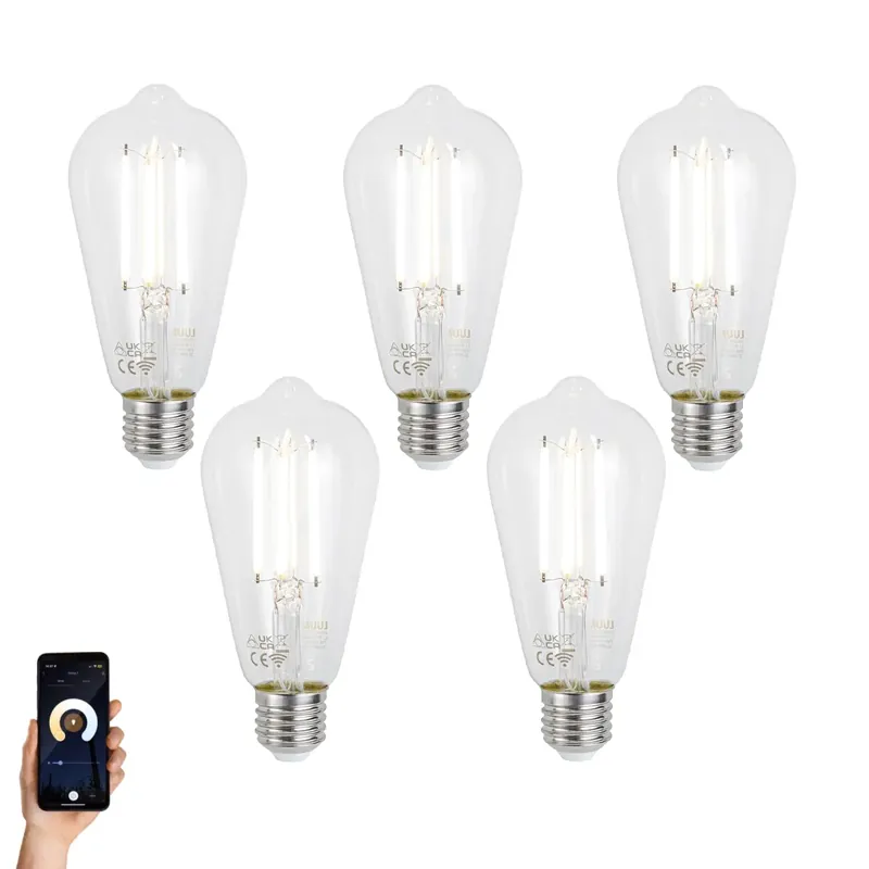5 db Okos E27 Dimmelhető LED Izzók ST64 Átlátszó 7W 806lm 2700-6500K Olcsó