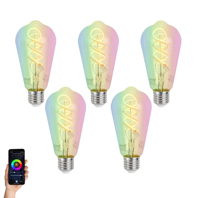 Népszerű 5 db Okos E27 Dimmelhető LED Izzó ST64 Átlátszó RGBW 4W 250lm 2700K