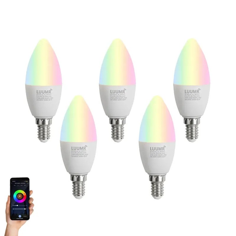 5 darabos Smart E14 LED izzókészlet C37 Opál RGBW 4,9W 470 lm 2700-6500K Bestseller