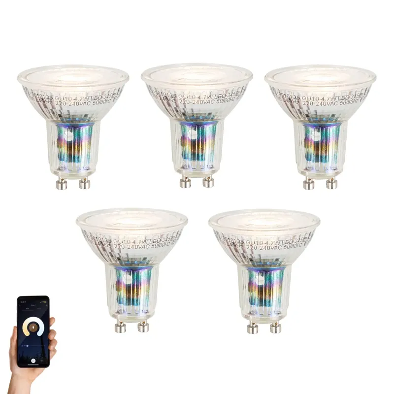 Árcsökkenés 5 darabos Smart GU10 50mm-es dimmelhető LED izzókészlet 4,7W 345 lm 2700-6500K