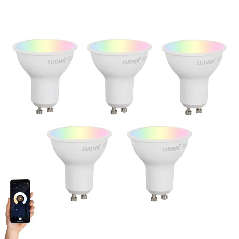 5 darabos Smart GU10 50mm-es dimmelhető LED izzókészlet, opál, 4,7W, 400 lm, 2700-6500K Gyors szállítás