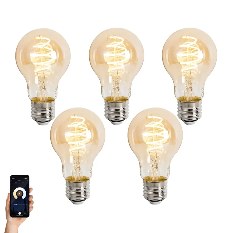 5 db Okos E27 Dimmelhető LED Izzó A60 Borostyán 4.9W 320lm 2500K Kedvezmény
