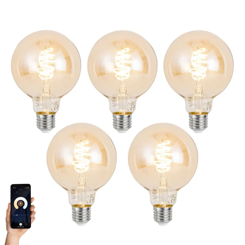 5 darabos okos E27 szabályozható LED izzó G95 borostyán 4.9W 320 lm 2500K Zigbee Exkluzív ajánlat