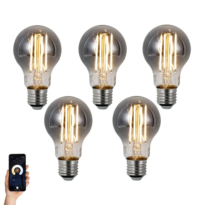 5 db Okos E27 Dimmelhető LED Izzó A60 Füst 4.9W 150lm 1800K Népszerű