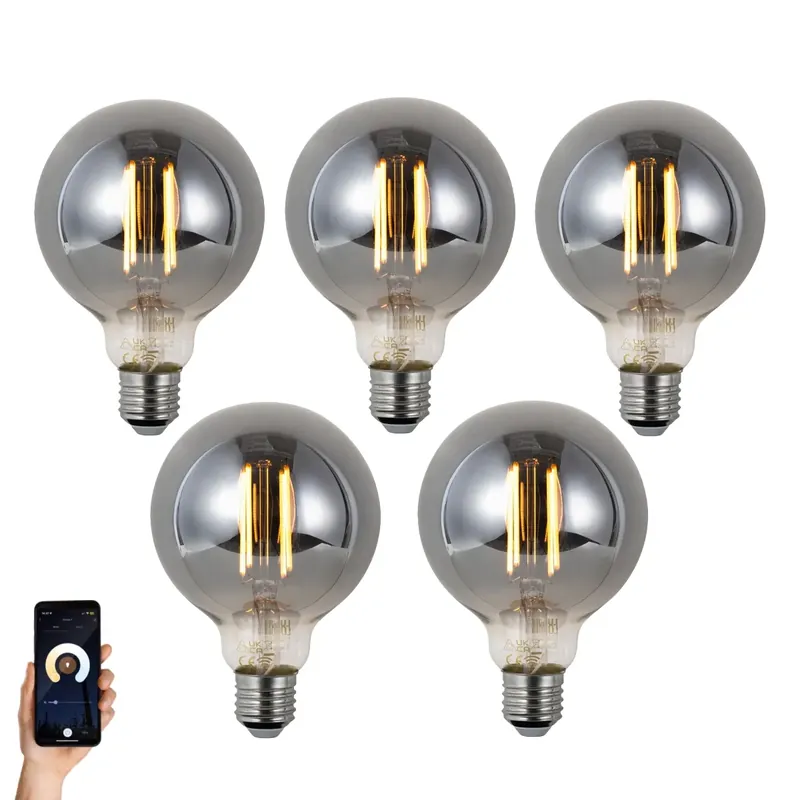 Ne maradj le 5 db Okos E27 Dimmelhető LED Izzó G95 Füst 4.9W 150lm 1800K
