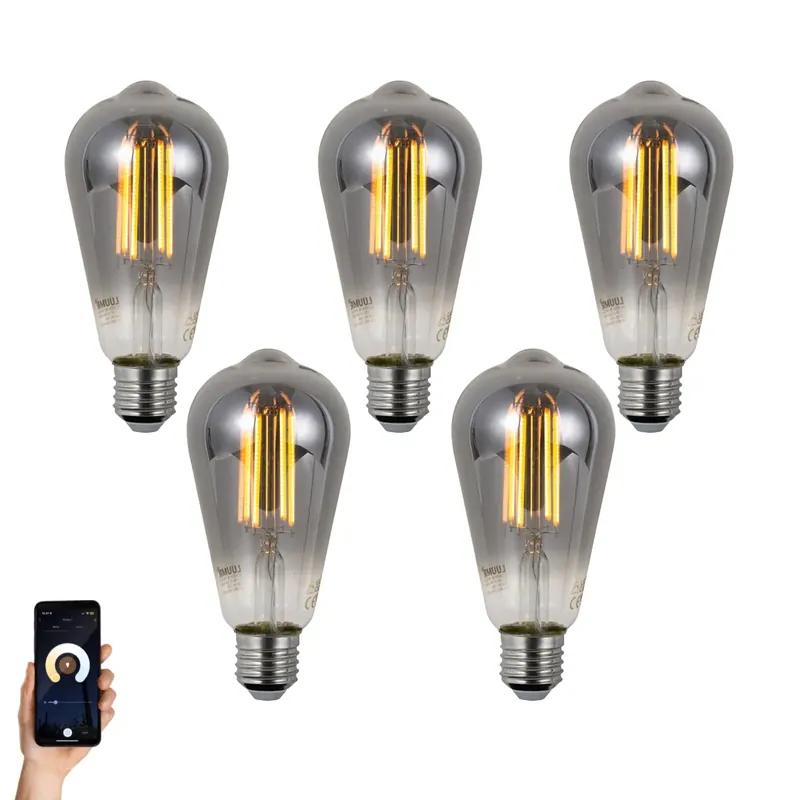 Vedd meg most 5 db Okos E27 Dimmelhető LED Izzó ST64 Füst 4.9W 150lm 1800K
