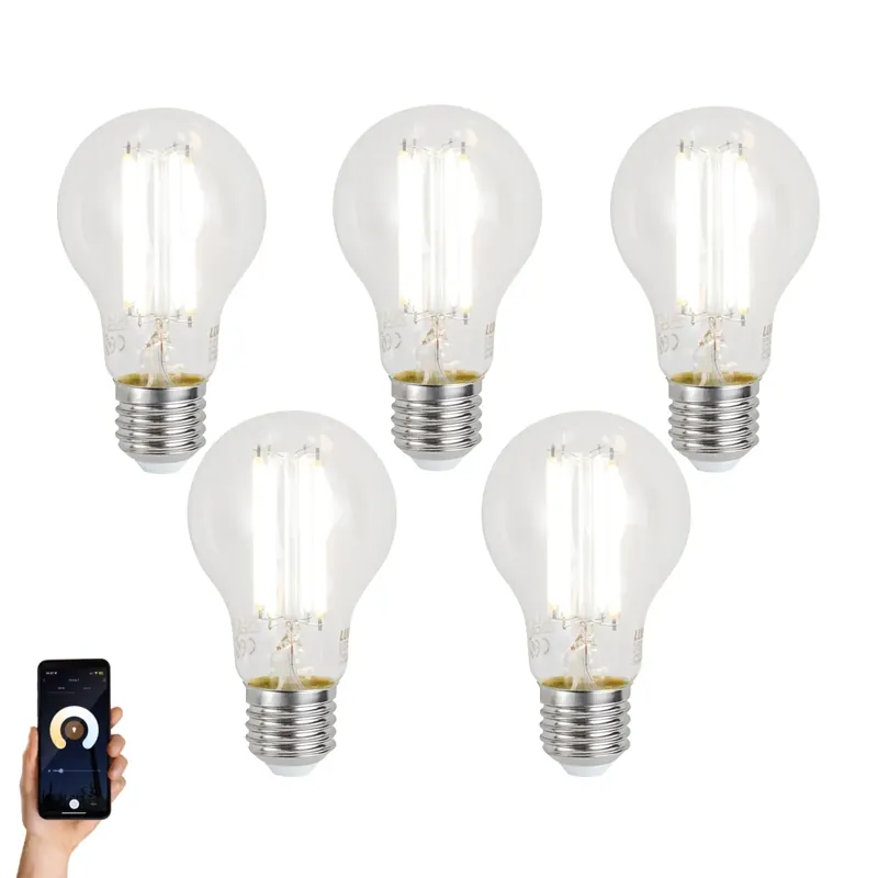 5 darabos intelligens E27 dimmelhető LED izzókészlet A60 átlátszó 7W 806 lm 2700-6500K Zigbee Csak ma