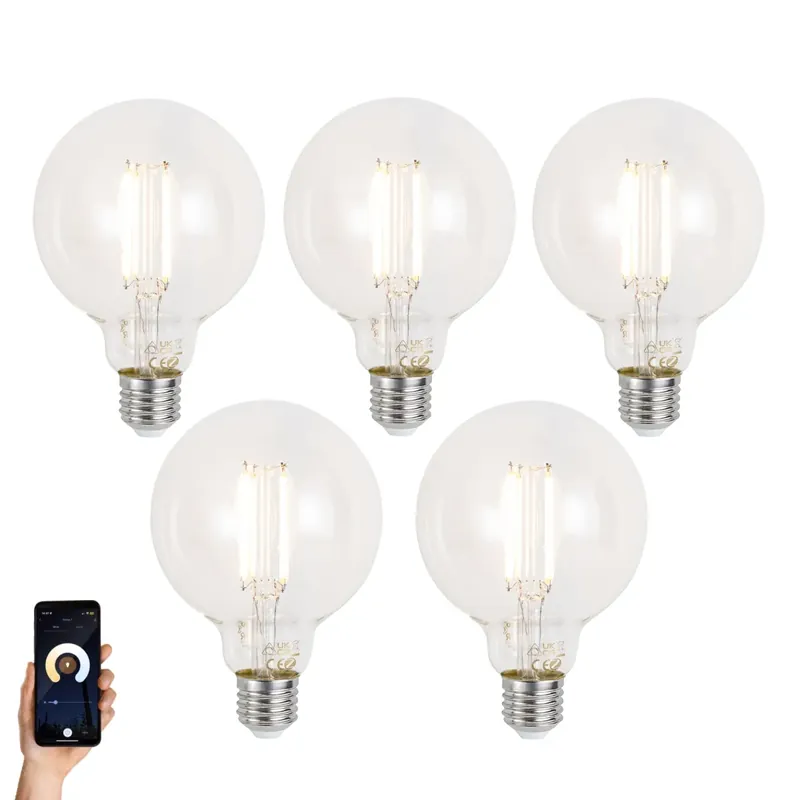 5 darabos intelligens E27 dimmelhető LED izzókészlet G95 átlátszó 7W 806 lm 2700-6500K Zigbee Azonnal elérhető