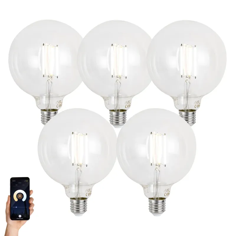 Alacsony ár 5 darabos intelligens E27 dimmelhető LED izzókészlet G125 átlátszó 7W 806 lm 2700-6500K Zigbee