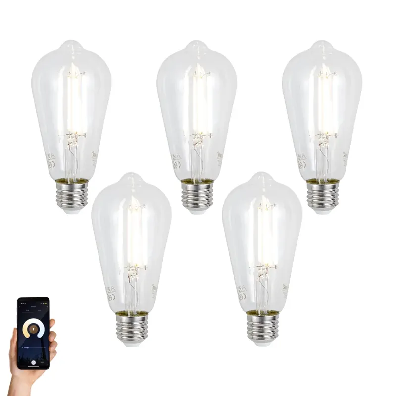 5 darabos intelligens E27 dimmelhető LED izzókészlet ST64 átlátszó 7W 806 lm 2700-6500K Zigbee Biztonságos vásárlás