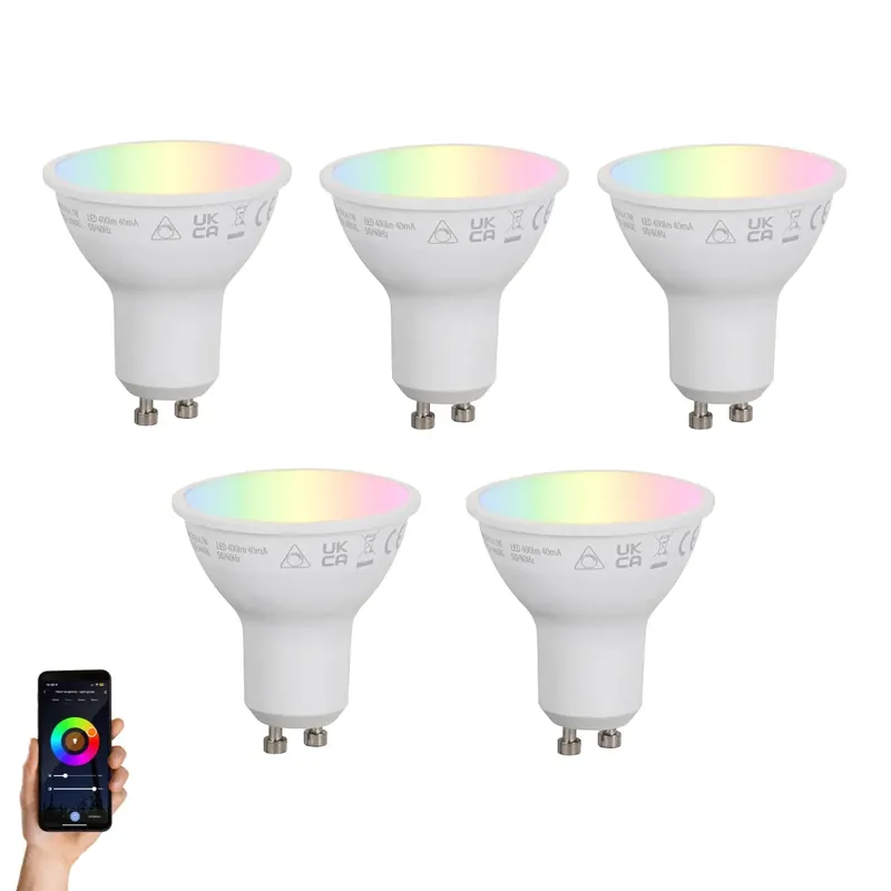 5 darabos intelligens GU10 50 mm-es dimmelhető LED izzókészlet, opál RGBW 4,7 W 400 lm 2700-6500K Zigbee Csak ma