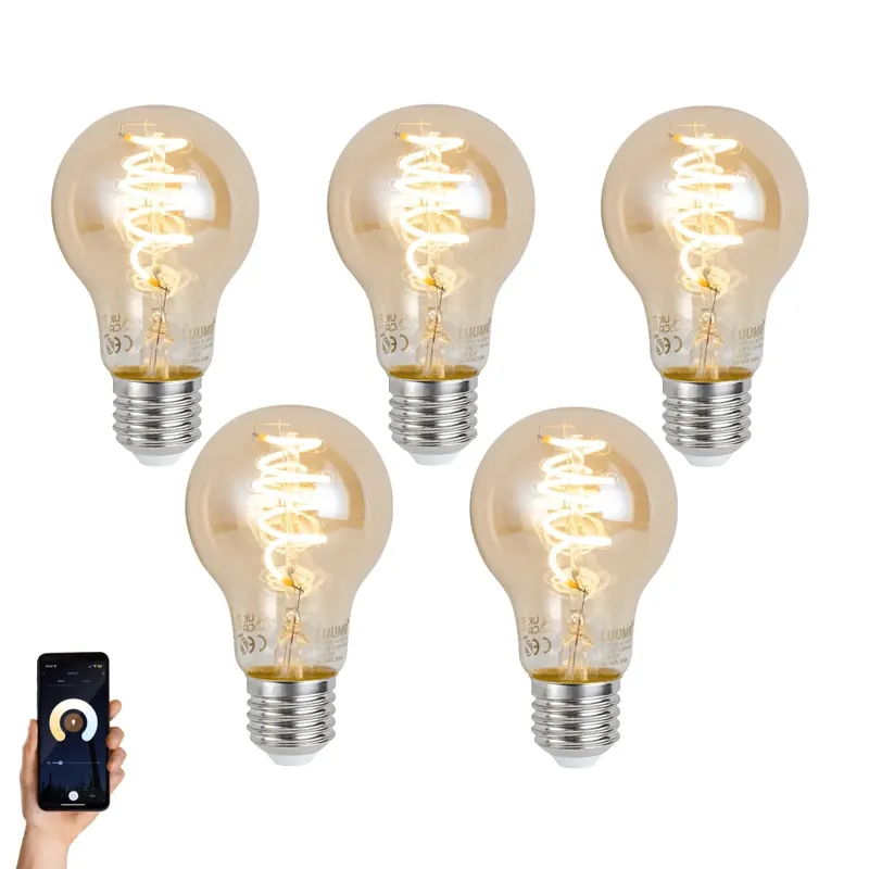 5 darabos intelligens E27 dimmelhető LED izzókészlet A60 borostyánsárga 4,9W 320 lm 2500K Zigbee Kedvezményes ár