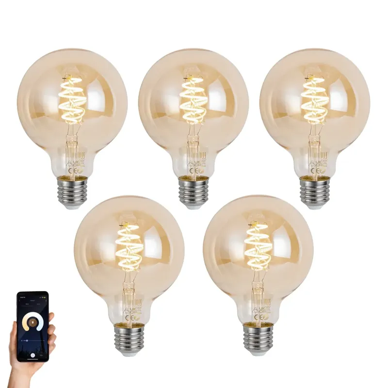 5 darabos intelligens E27 dimmelhető LED izzókészlet G95 borostyánsárga 4,9W 320 lm 2500K Zigbee Kedvezmény