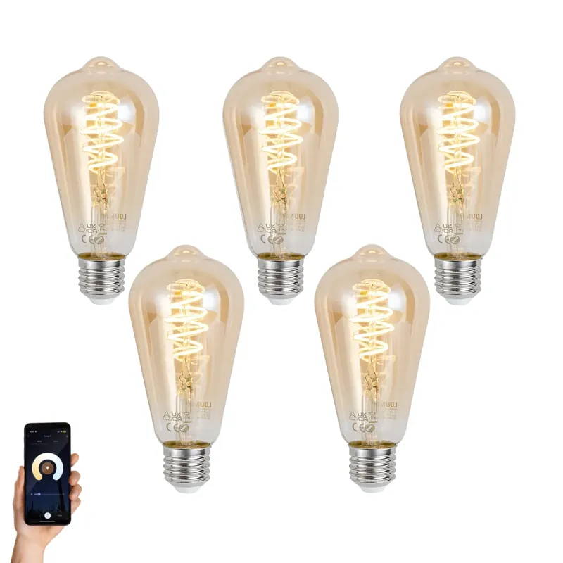 Újdonság 5 darabos intelligens E27 dimmelhető LED izzókészlet ST64 borostyán 4,9W 320 lm 2500K Zigbee