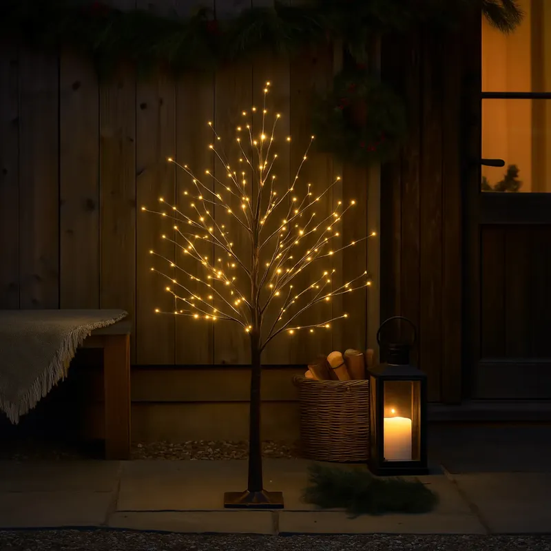 Gyors szállítás Karácsonyi állólámpa barna fa 120 cm LED-del, időzítővel IP44 - Ki
