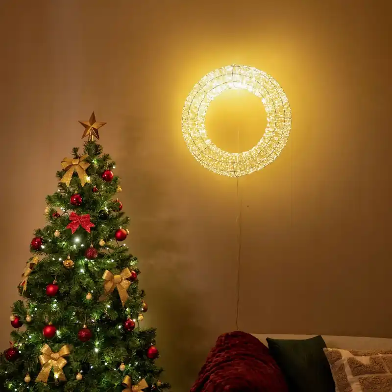 Akció Karácsonyi függőlámpa koszorú ezüst 60cm LED-del IP44 - Nawa
