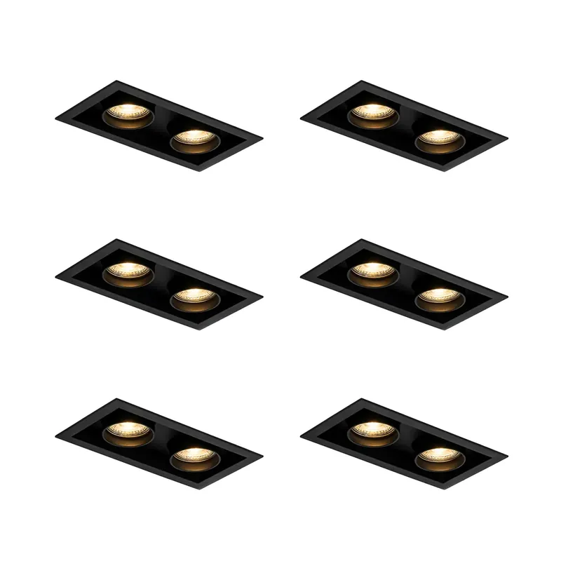 Alacsony ár 6 darabos modern, fekete, állítható, 2 fényű süllyesztett spotlámpa szett - Roof