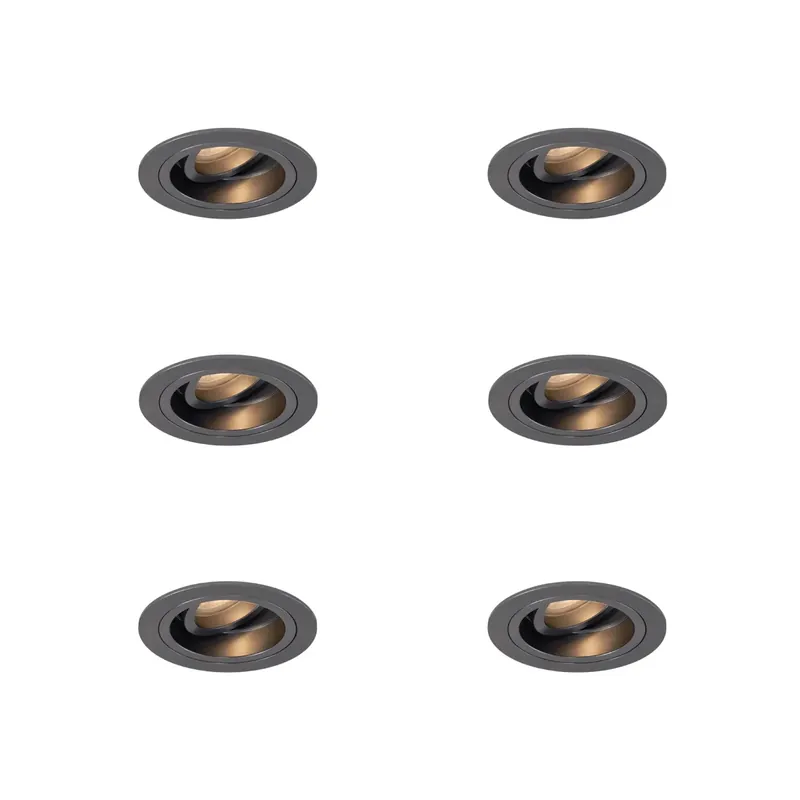 Olcsó 6 darabos modern, fegyverszürke, süllyesztett spotlámpa szett GU10 50mm kerek dönthető - Chuck