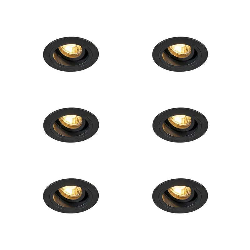 6 darabos modern, süllyesztett spotlámpa készlet fekete, 9,2 cm-es, forgatható és dönthető - Chuck Végkiárusítás