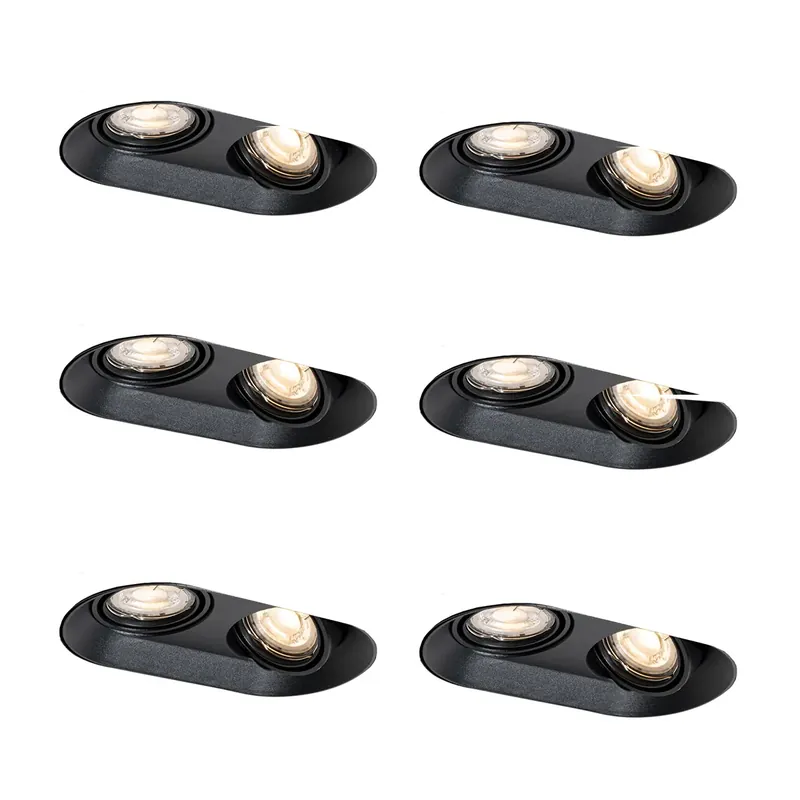6 darabos, lekerekített, süllyesztett spotlámpa készlet fekete GU10 50mm 2-lámpás - Hubs Prémium