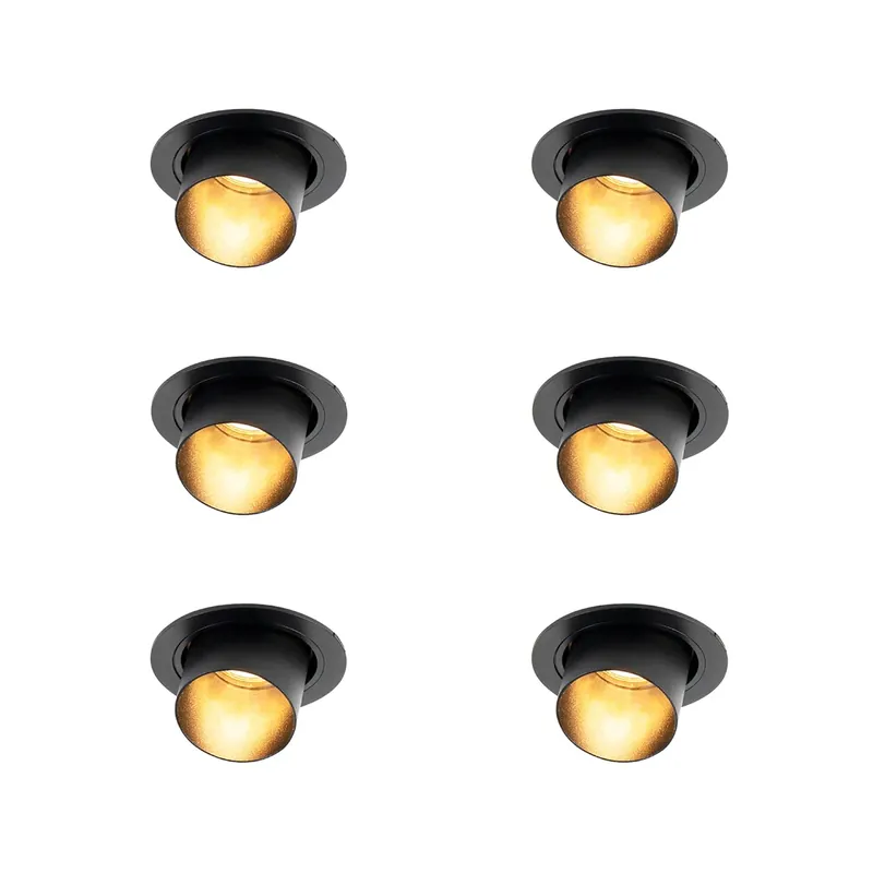 6 darabos modern süllyesztett spotlámpa készlet fekete kerek dönthető - Installa Olcsóbb