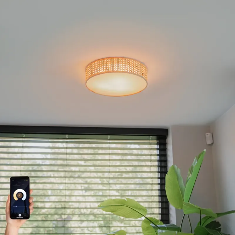 Árengedmény Okos mennyezeti lámpa rattan 40 cm 3 izzós, 3 Wifi P45-tel - Tromma