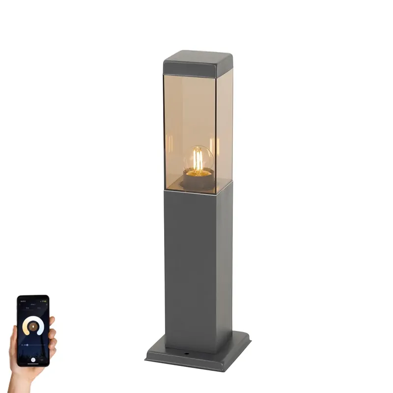 Akciós ár Okos kültéri oszlopos lámpa sötétszürke füstüveggel 45 cm WiFi P45-tel - Malios