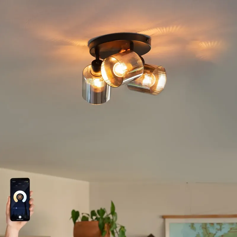 Outlet Okos mennyezeti spotlámpa fekete füstüveggel, kerek, állítható, 3 db Wifi A60-nal - Laura