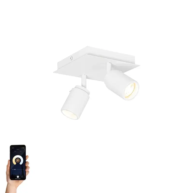 Gyors szállítás Okos fürdőszobai spotlámpa fehér négyzet alakú 2-lámpás IP44 2 Wifi GU10 50mm-es izzóval - Ducha