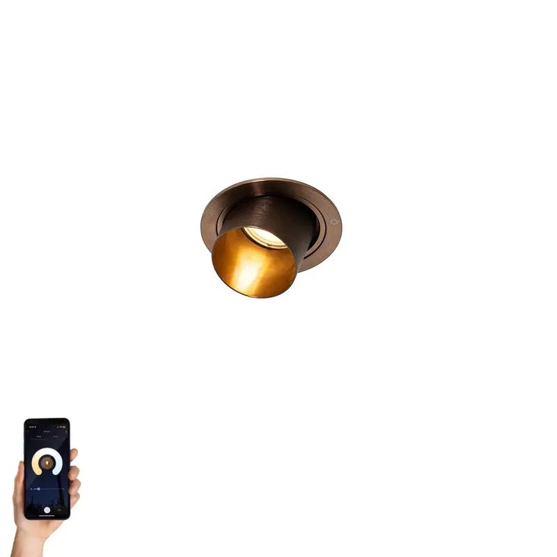 Végkiárusítás Okos süllyesztett spotlámpa sötét bronz kerek dönthető, Wifi GU10 50mm-es - Installa
