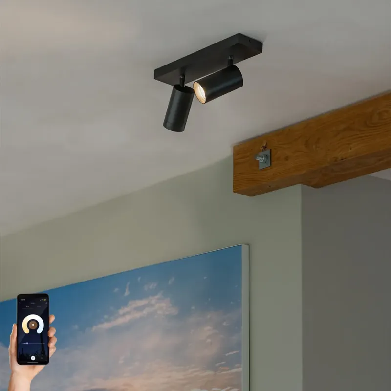 Okos mennyezeti spotlámpa fekete, állítható, 2 izzós, 2 Wifi GU10 50mm-es izzóval - Jeana Luxe Biztonságos fizetés