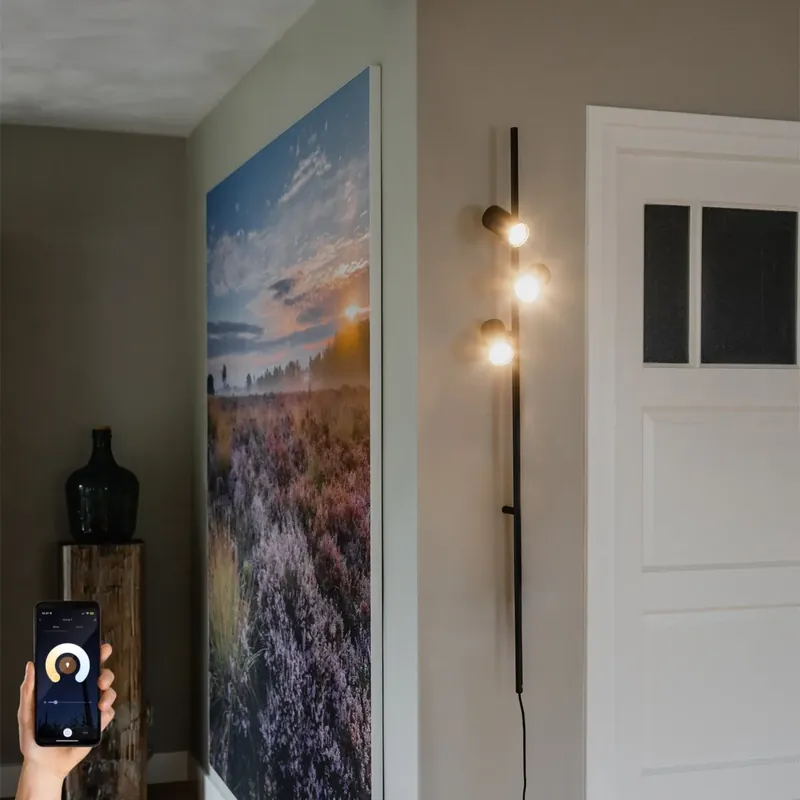 Biztonságos fizetés Okos fali lámpa fekete, lábkapcsolóval, 3 fényforrású, 3 Wifi GU10 50mm-es izzóval - Jeana Luxe