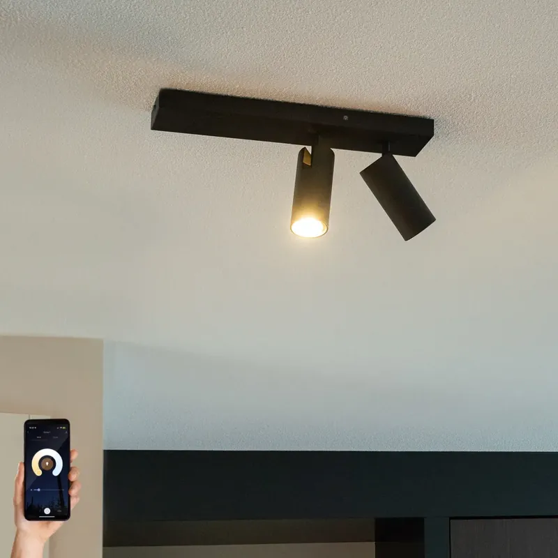 Okos mennyezeti spotlámpa fekete 2-lámpás állítható 2 Wifi GU10 50mm-rel - Renna Árengedmény