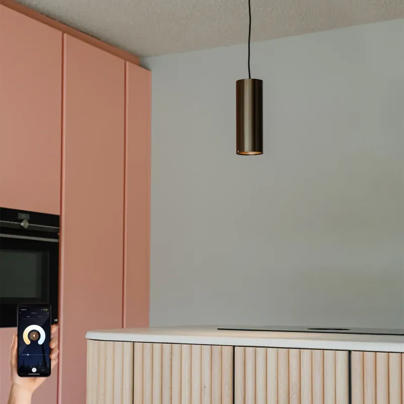 Okos függőlámpa sötét bronz színben, Wifi GU10 50mm-es izzóval - Tubo Árcsökkenés