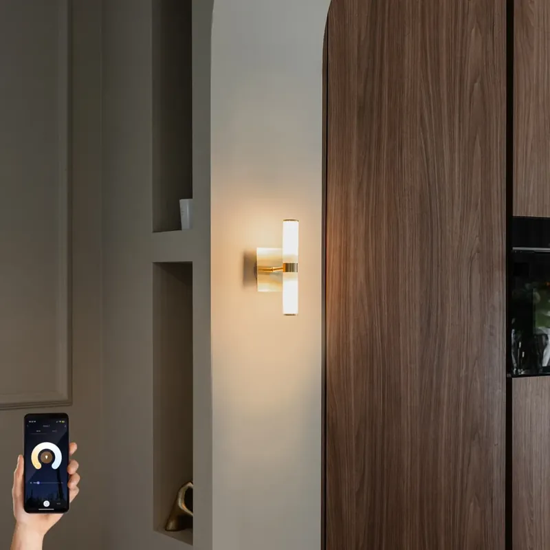 Rendeld meg most Okos fürdőszobai fali lámpa arany IP44 2-lámpás Zigbee G9-el - Bath