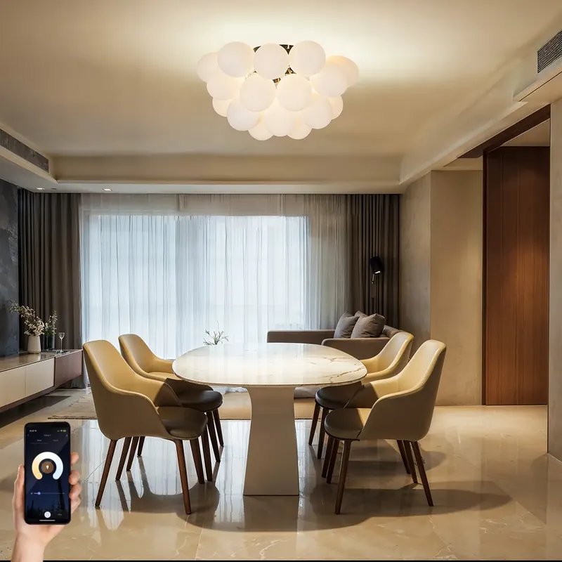 Okos mennyezeti lámpa fekete opálüveggel, 6 izzós, Zigbee G9 - Uvas Azonnal elérhető