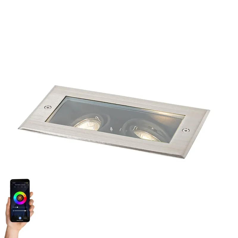 Akciós ár Okos földbe süllyeszthető spotlámpa acél 2-fényes állítható IP65 Zigbee GU10-zel - Oneon