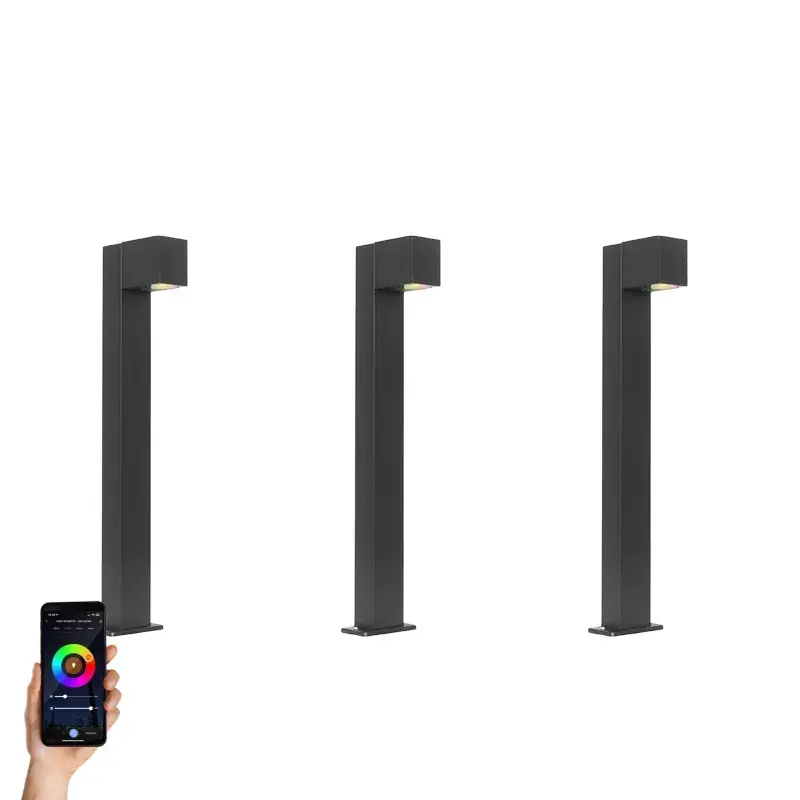 3 darabos intelligens kültéri állólámpa szett fekete 65cm IP44 Zigbee GU10-zel - Baleno Gyors szállítás