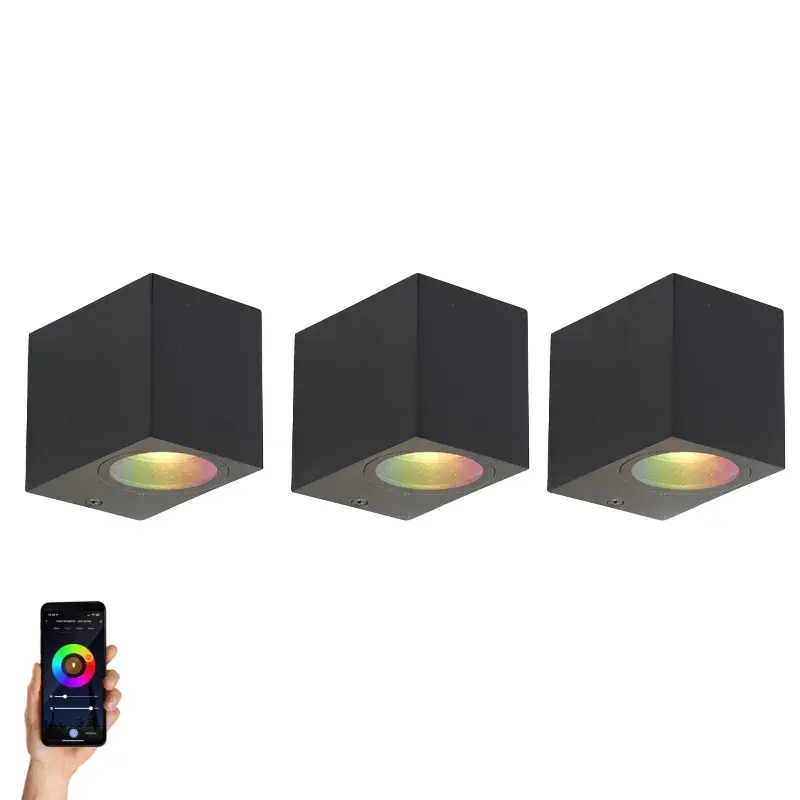3 darabos intelligens fali lámpa szett fekete IP44 Zigbee GU10-zel - Baleno Vásárlói kedvenc