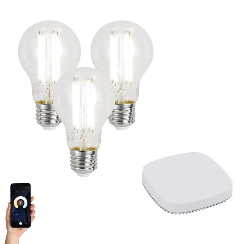 Expressz kézbesítés 3 darabos intelligens E27 dimmelhető LED izzókészlet A60 7W 806LM 2700-6500K Zigbee Smart Hub-bal