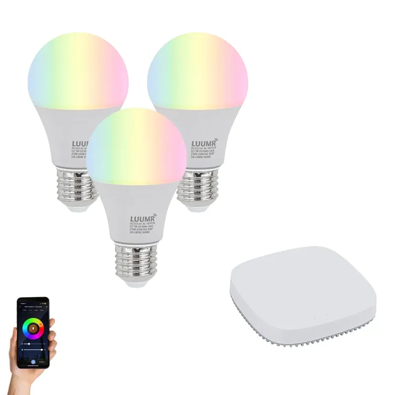 3 darabos intelligens E27 dimmelhető LED izzókészlet A60 9W 806 lm 2700K-6500K, Zigbee Smart Hub-bal Prémium