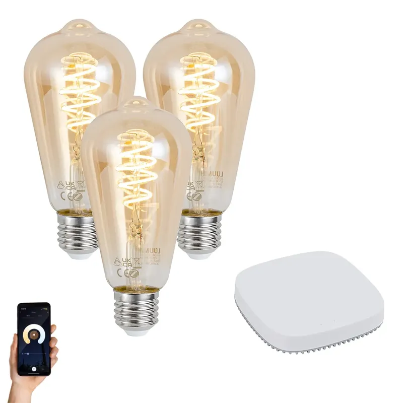 3 darabos intelligens E27-es dimmelhető LED izzókészlet ST64 4,9W 320 lm 2500K Zigbee Smart Hub-bal Biztonságos vásárlás