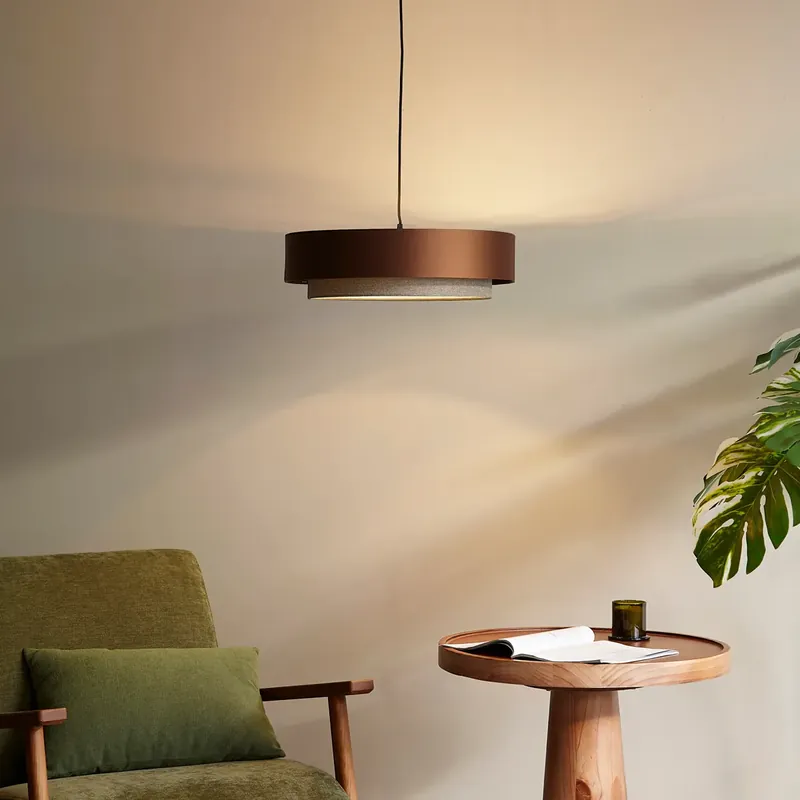 Outlet Modern függőlámpa sötét bronz színben, taupe színnel 50 cm 3-lámpás - Drum Duo