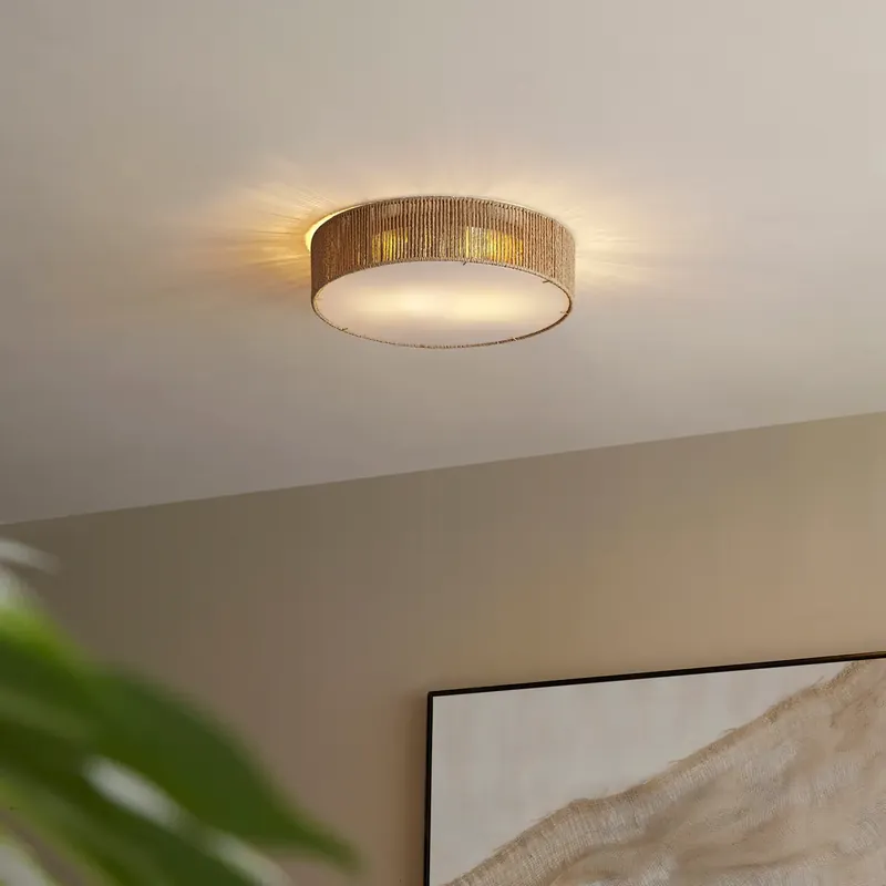 Azonnal elérhető Japandi mennyezeti lámpa természetes színben, 38 cm-es búrával, 2 égős - Luz