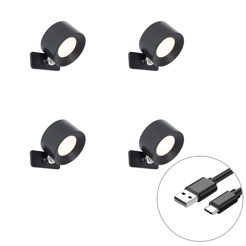 Árengedmény 4 darabos modern fekete fal- és mennyezeti lámpakészlet, LED-del, újratölthető - Bright