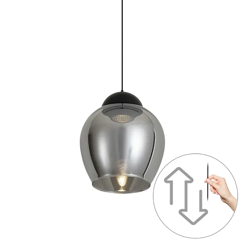 Utolsó esély Modern fekete függőlámpa füstüveggel, 1 fázisú Easylift sínrendszerhez - Slimline Molla