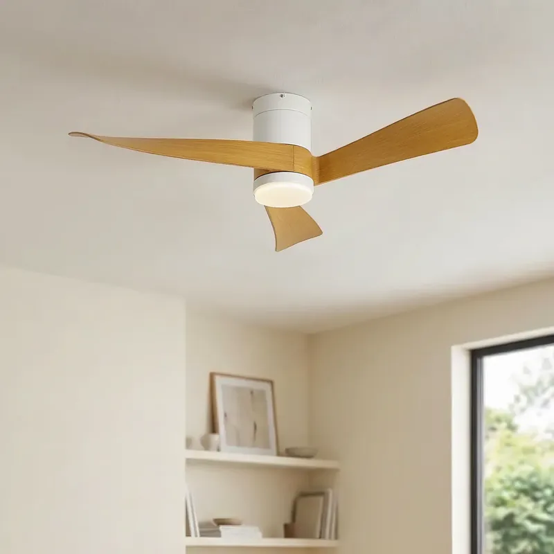 Vásárlói kedvenc Mennyezeti ventilátor fehér, tölgyfa mintával, 132 cm, LED-del, dimmelhető, távirányítóval - Twist