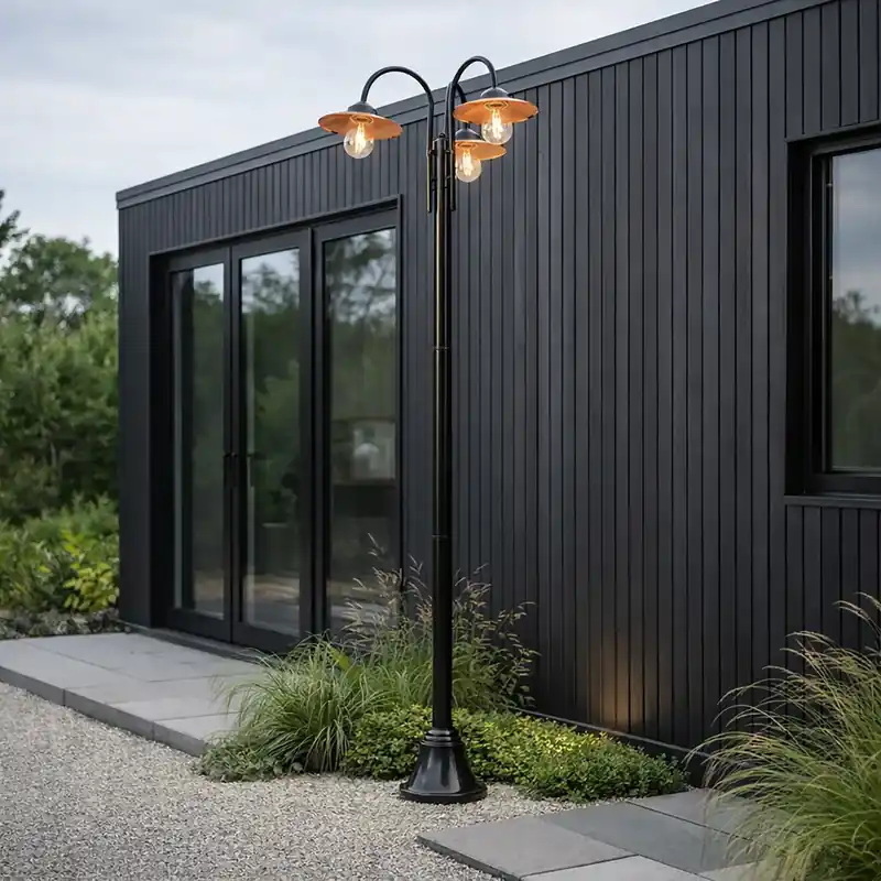 Modern kültéri lámpa fekete rézzel 235 cm 3-lámpás IP44 - Kansas Biztonságos fizetés